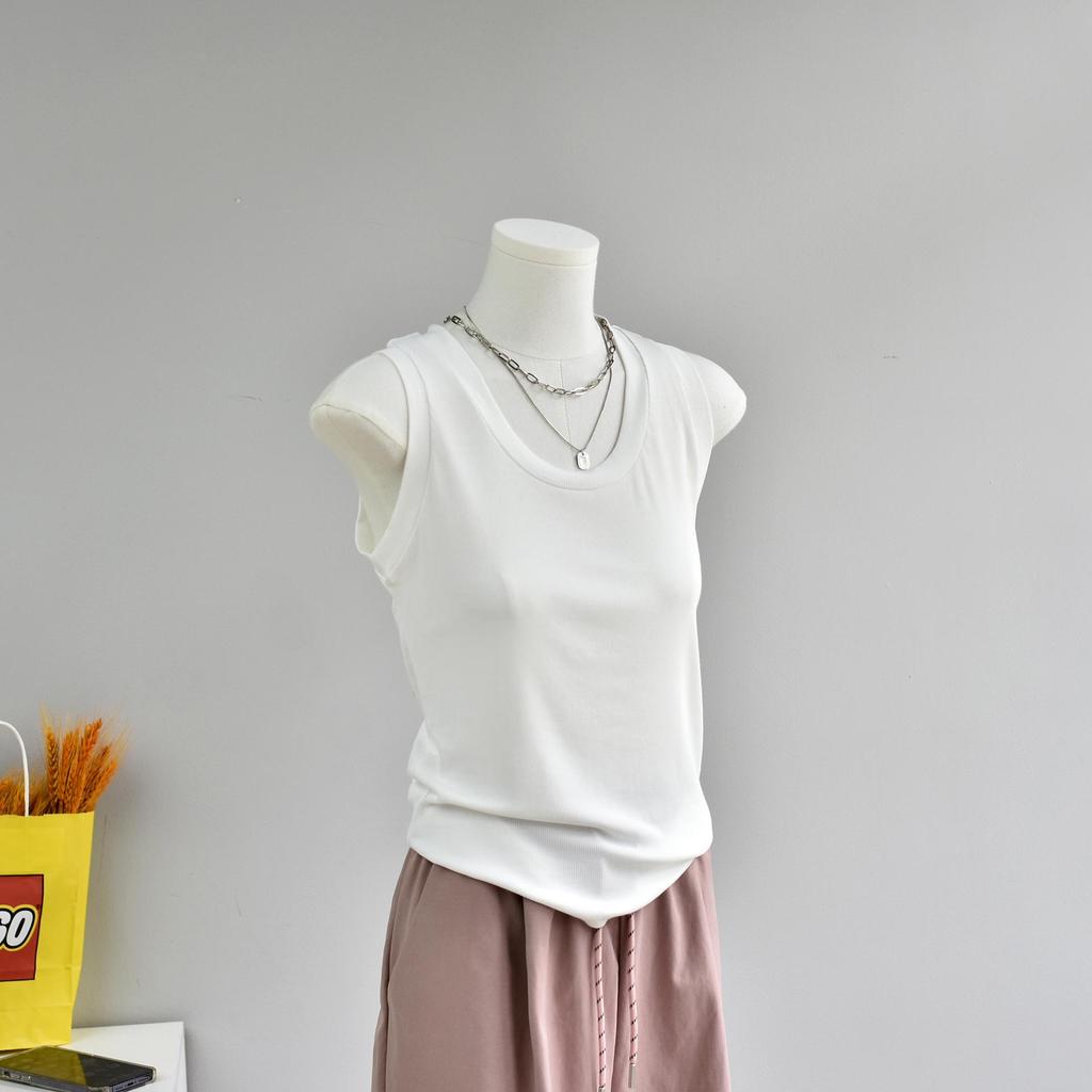 Ukosi Women's 2025 Spring Slim Fit Sleeveless U-Neck Knitted Shirt