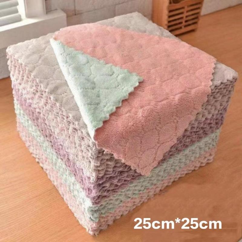 

Ткань для уборки кухни из кораллового флиса, впитывающая ткань для мытья посуды, двухсторонняя утолщенная бытовая салфетка для чистки стола, губка для мытья посуды Double lace: 25*25-1pc