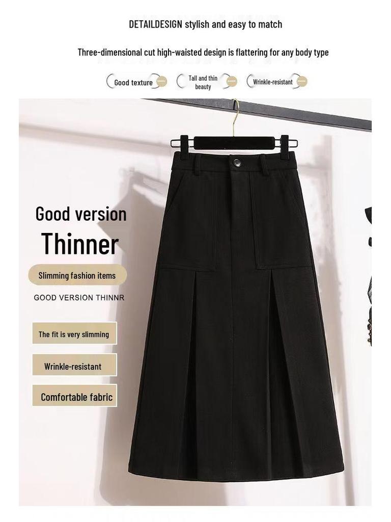 2025 Plus Size Retro Midi A-line Skirt: High Waist, Slimming, Versatile Women's Fashion for Autumn/Winter