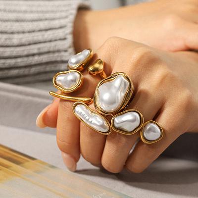 Luxus Barock Imitation Perle Verstellbare Ringe für Damen Mode Metall Tropfen Nischen Design Zeigefinger Ring Party Schmuck