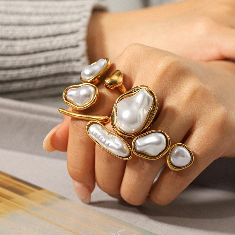 Luxury Baroque Imitation Pearl Adjustable Rings for Women Fashion Metal Droplet Niche Design Index Finger Ring Party Jewelry