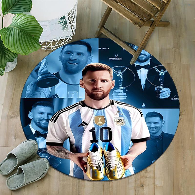 1pc Football Star (2) Print Round Carpet Chair Round Carpet Suitable for Bedroom Living Room Home Decorative Carpet