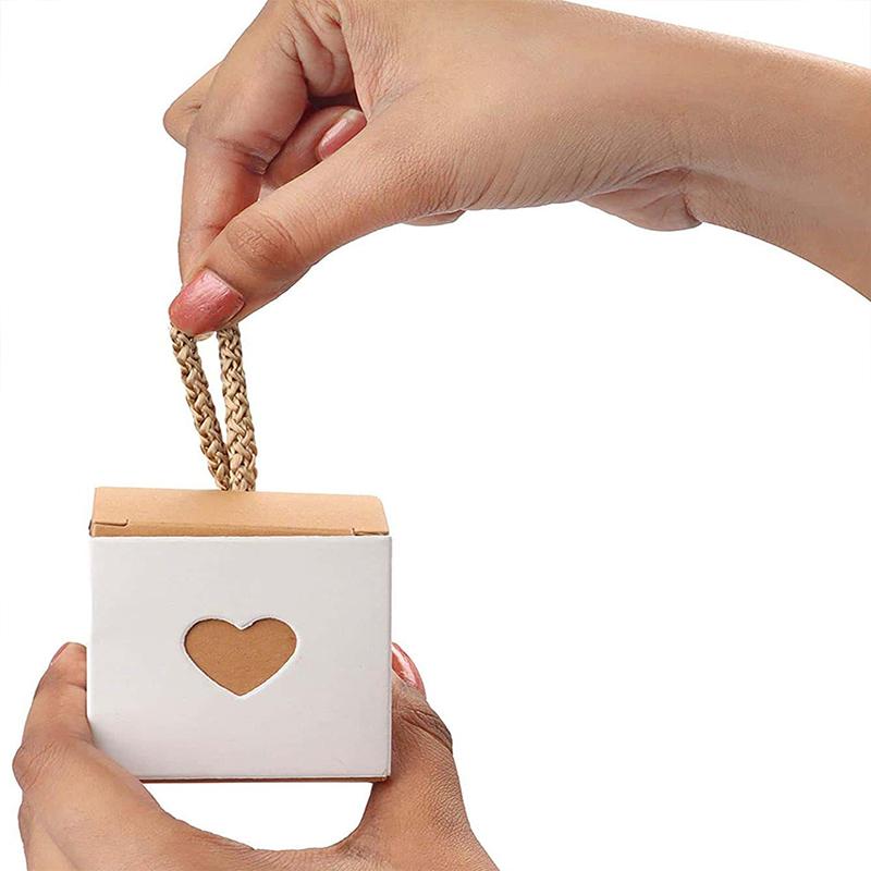 10PCS Candy Box Gift Box Wedding Favor Boxes Eco-friendly Vintage Gift Box Kraft Paper Heart-shaped 5.5x5.5cm