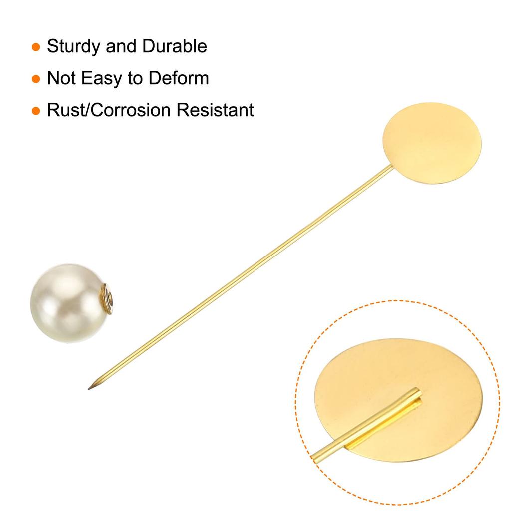 uxcell Round Brooch Pins, 80mm Metal Tray Stick Lapel Pins with Long Needle Clips for Women and Men, Badges, Scarves, and Hats, Gold Tone, 30 Pieces