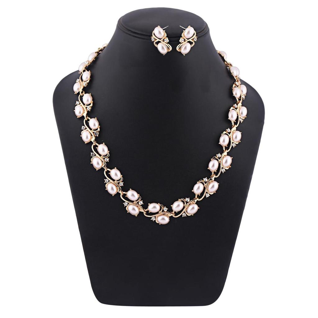 Latest Stylish Design Fancy Pearl Bracelet Earrings Necklace Jewellery Set for Women Valentine Gift for Girlfriend