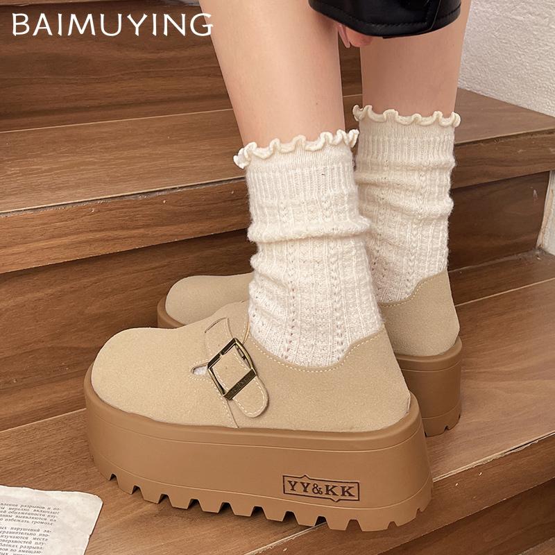 Suede Platform Women Loafers Shoes Designer Buckle High Heels Shoes New Brand 2025 Trend Winter Walking Casual Femme Chaussures