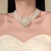 French New High-end Multi-layer Pearl Necklace Earrings Set Bridal Wedding Dress Wedding Accessories Korean Women