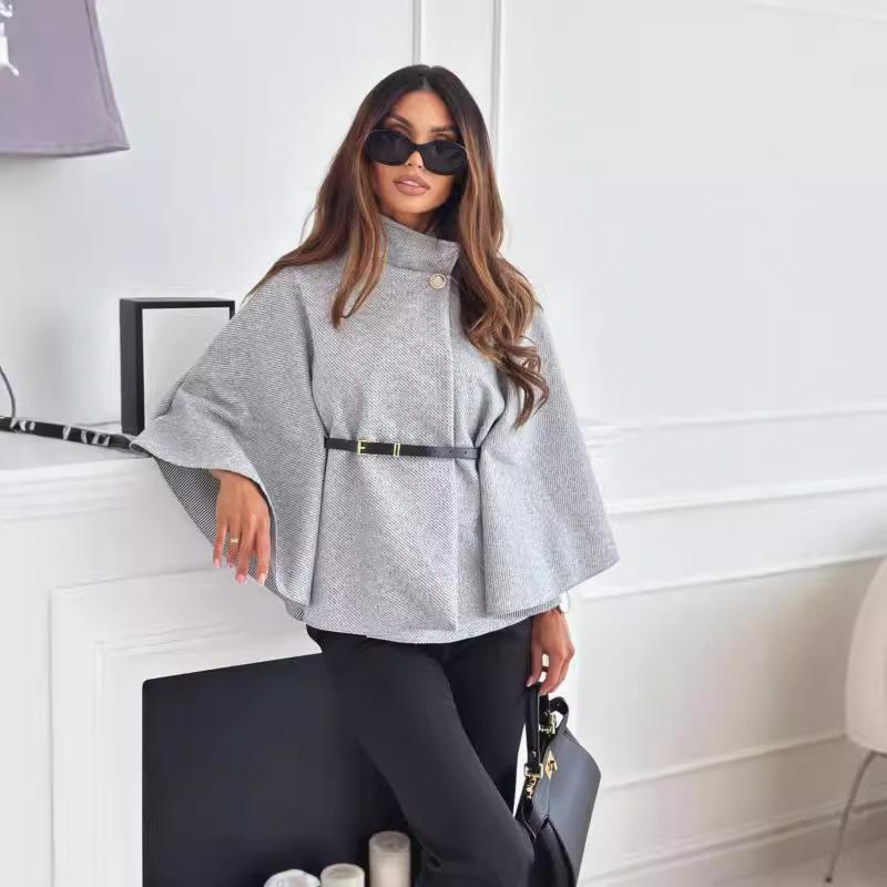Moda Donna Primavera, Autunno e Inverno Monocolore Cinghie in Vita Mantello di Lana Giacca Abbigliamento Donna