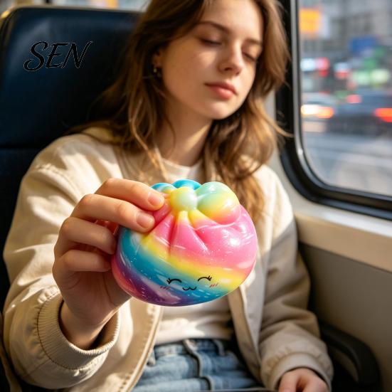 כדורי TPR רכים לסחיטה, צעצוע לחמנייה צבעוני, צעצועי פידג'ט סנסוריים חמודים לילדים, צעצוע להקלה על מתח למבוגרים, פידג'טים עמידים למתיחה