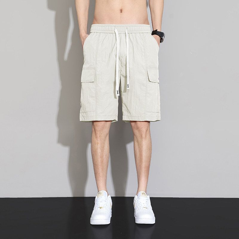 Men's American-Style Shorts, Summer Thin Style, 2025 New Model, Workwear Five-Point Pants, Drawstring Ice Silk Quick-Dry Pants