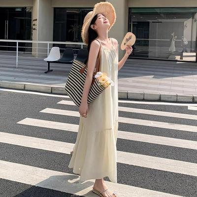 Loose Waist Off-Shoulder Camisole Dress - Women's Summer A-Line, High-End, Vacation Style, Super Fairy, Long Dress.
