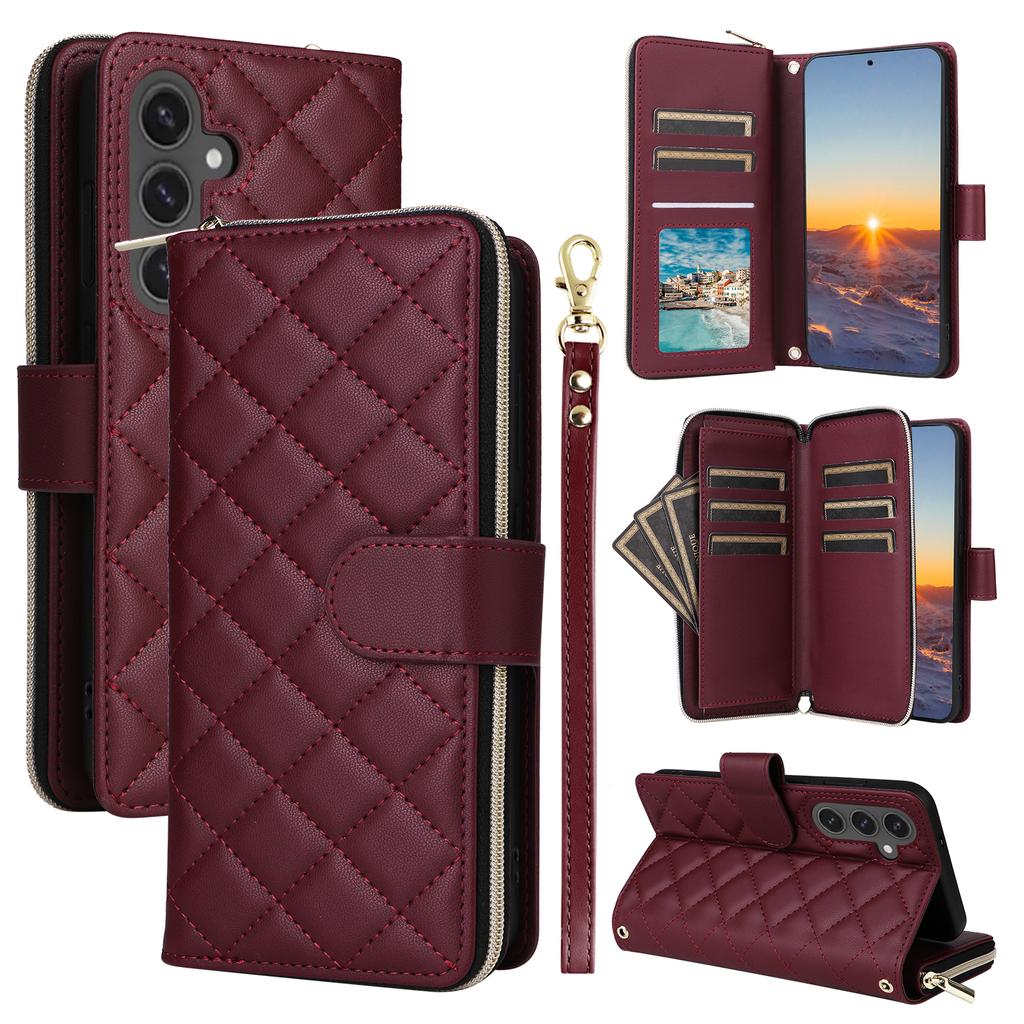 For Samsung Galaxy S24 FE Case Zipper Wallet Rhombus PU Leather Crossbody Phone Bag