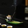 Desk Incense Burner Fishing Panda Stick Holder, Leaf Boat Burner, Ash Holder Tray for Yoga Meditation Spa Room