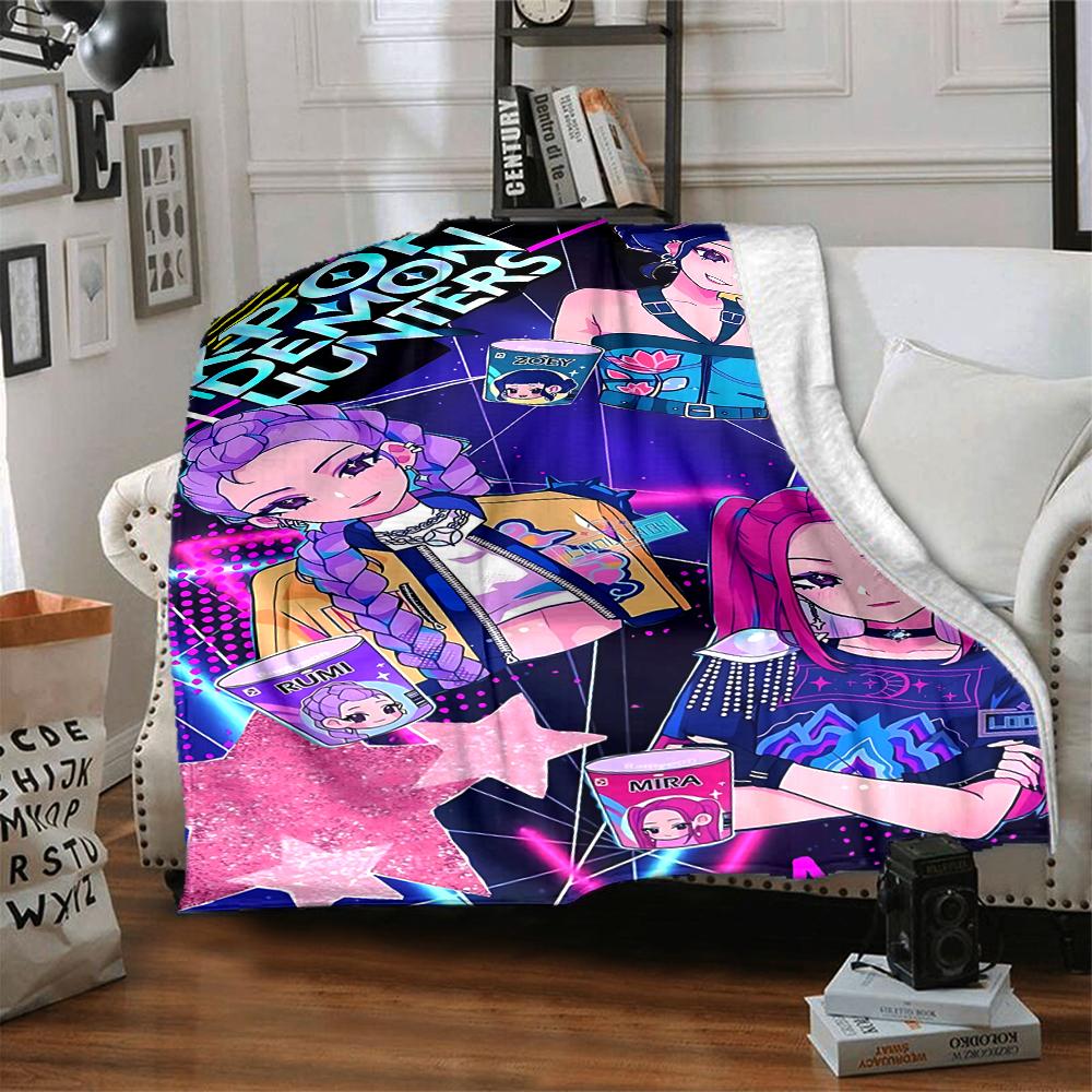 1Pc Pop Demon Hunters Flannel Blanket, Soft And Comfortable, Casual Warm, Camping Travel, Christmas, Halloween Xmas Gift N1247