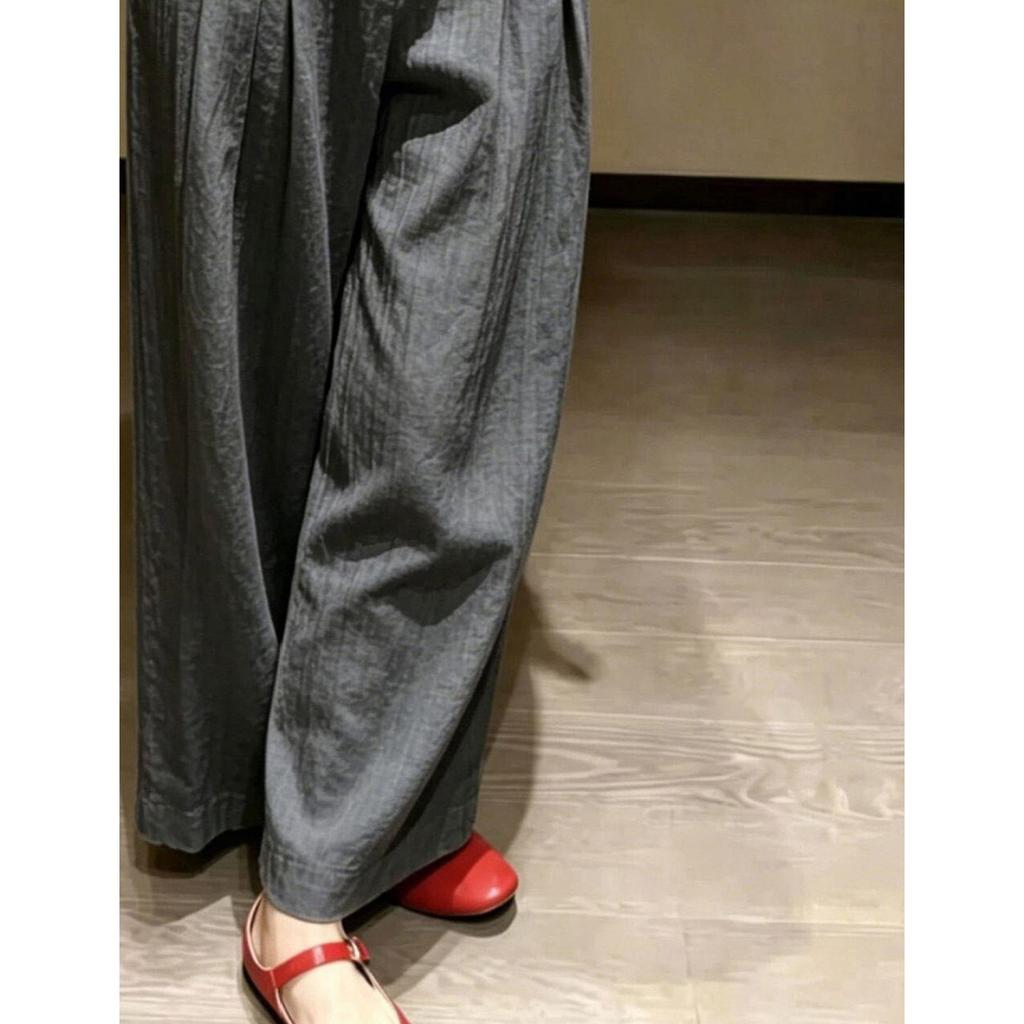Women High Waist Wide Leg Pants Solid Gray Business Casual Trousers Straight Loose Office Daily Pants