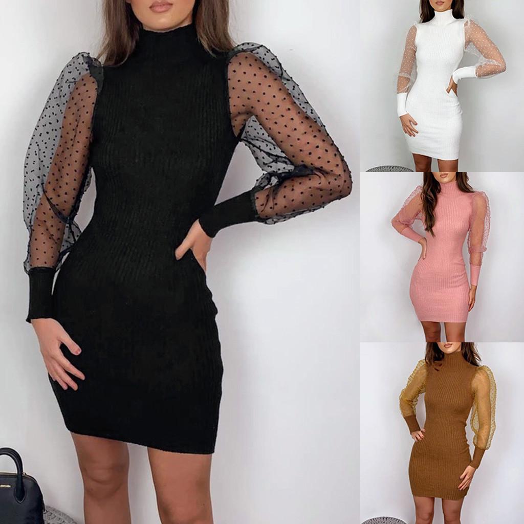 

Модное женское повседневное мини-платье с сетчатыми рукавами и рукавами