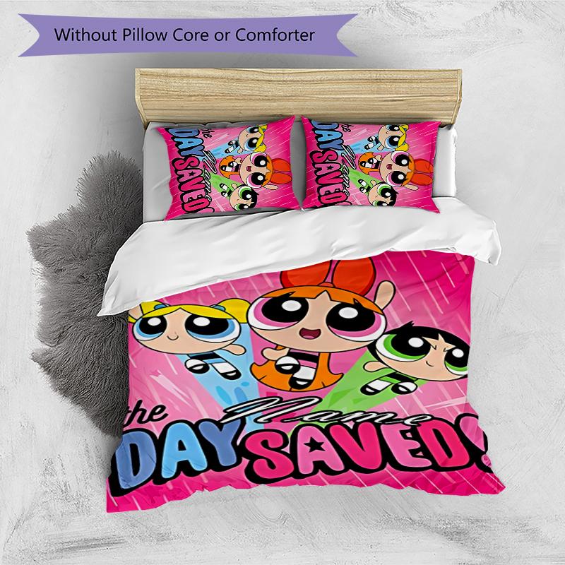 3pcs Custom Name The Powerpuff Girls Bedding Set Duvet Cover Closure Includes 1 Duvet Cover & 2 Pillowcases for All Seasons Bedroom Decor