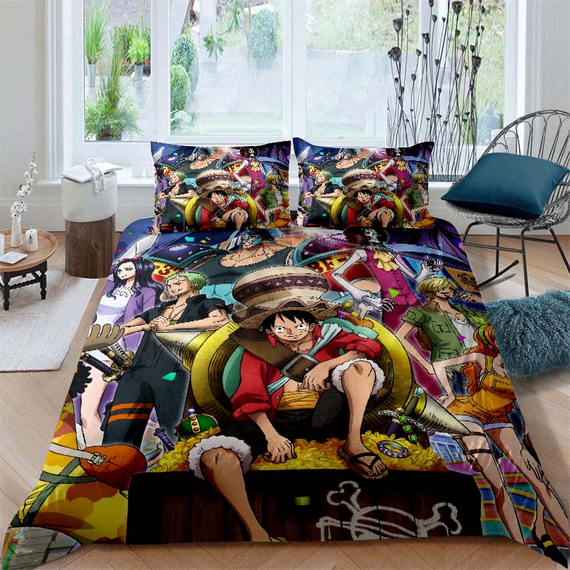 A Set of ONE PIECE Themed Bedding, 3D Digitally Printed, All-season Polyester Duvet Cover and 2 Pillowcases.