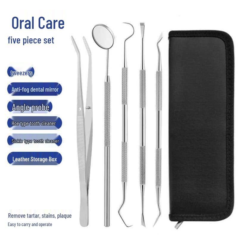 Dental Tool Set: Teeth Cleaner, Tweezers, Mouth Mirror & Probe for Oral Care