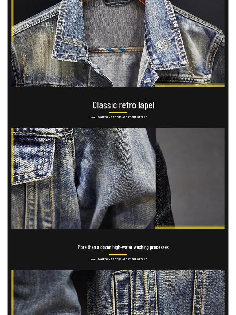 Men's Retro Slim Fit Denim Motorcycle Jacket - Spring/Autumn Collection, Loose Fit, Available In Large Sizes