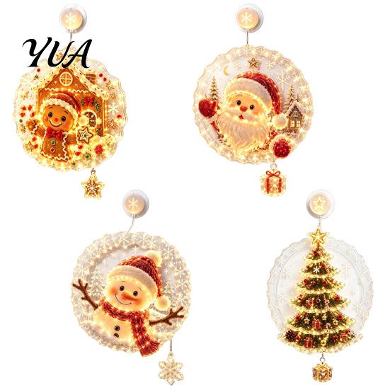 Soft Glow Window Light Christmas Suction Cup Light, Santa Claus Xmas Tree Decorative Pendant Snowman Glass Ornament, Holiday Party Acrylic Hanging