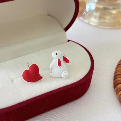Boucles d'oreilles quotidiennes pour femmes Lapin d'amour Aiguille d'argent