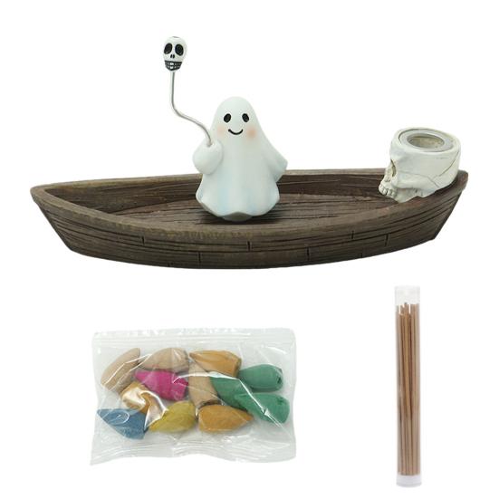 Ghost Ship Backflow Incense Burner Spooky Incense Holder Reflux Aromatherapy Statue Halloween Themed Home Ornament