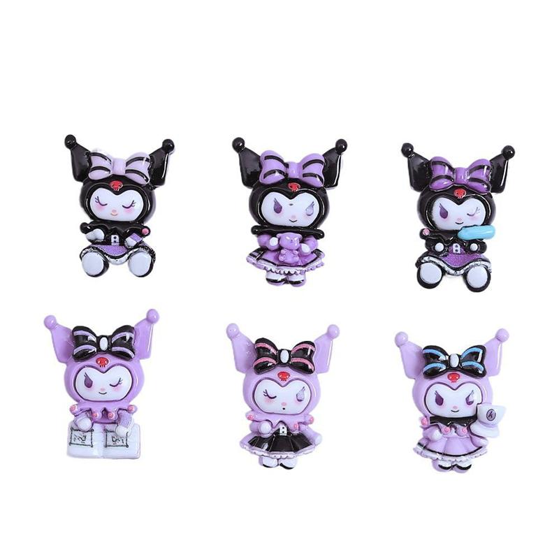 6Pcs New Kawaii Cute Playful Purple Rice Cartoon Animalseries Flat Bottom Scrapbook Diy Jewelry Making Hairwear Accessorie A120