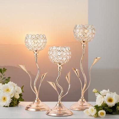 Gold Crystal Candle Holder Modern Tealight Candlestick Light Luxury Ornaments for Table Centerpiece Wedding Birthday Decoration