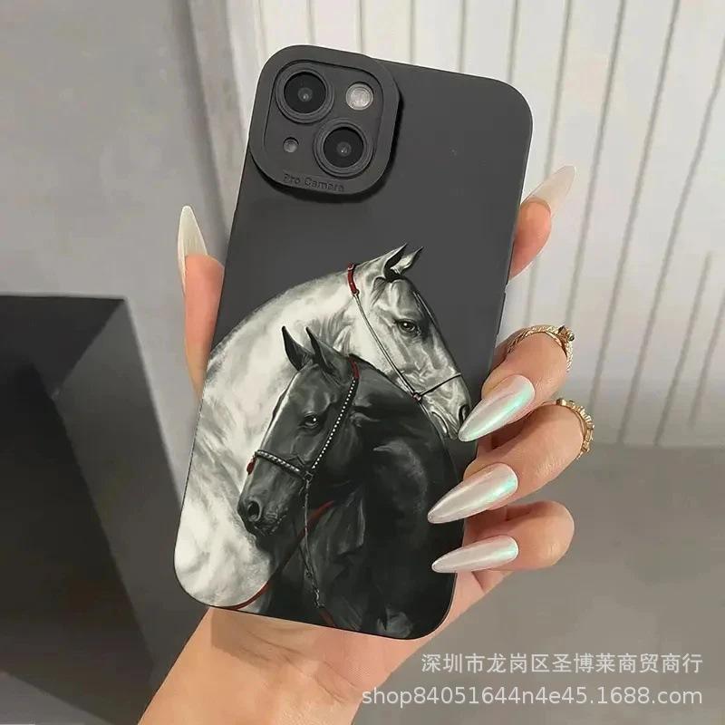 Black and White Horse for Apple 15 Mobile Phone Case Iphone12promax Set 14/13/11/XSMAX Pupil Eye 16