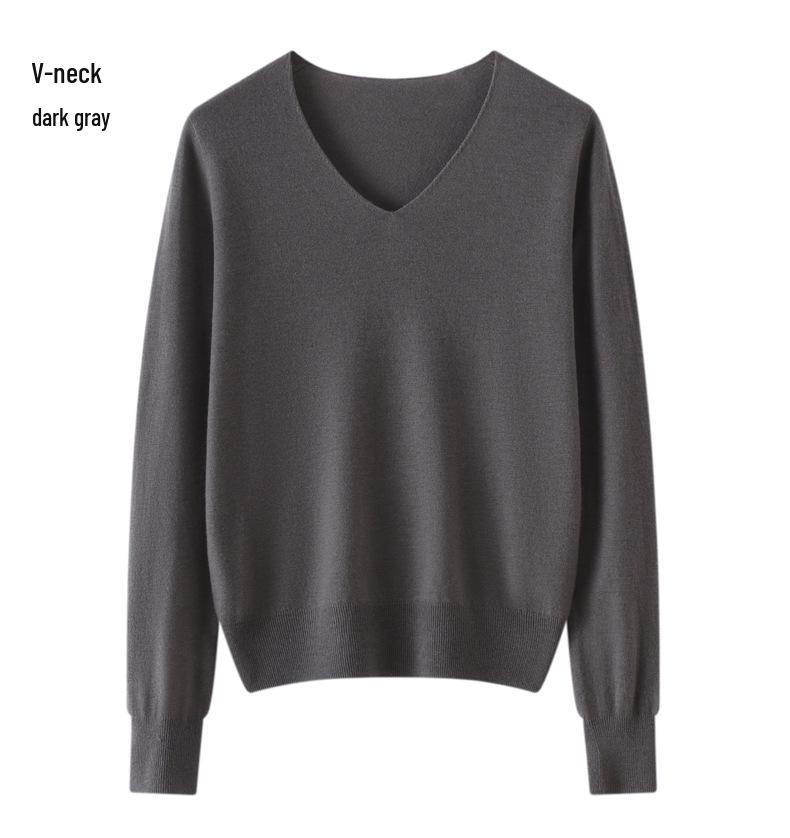 Women's 100% Pure Wool Seamless Knit Sweater, Machine Washable, Round Neck Spring Top