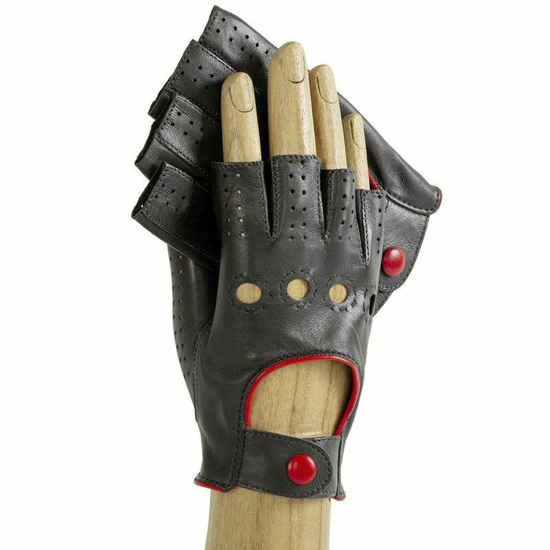 

ACABA Bicolore Driving HB MITAINE Lamb Made in Size 8 Metallic Black x Red Gloves, BICOLORE, Leather, Italy, Half-Finger, Unisex, (M),
