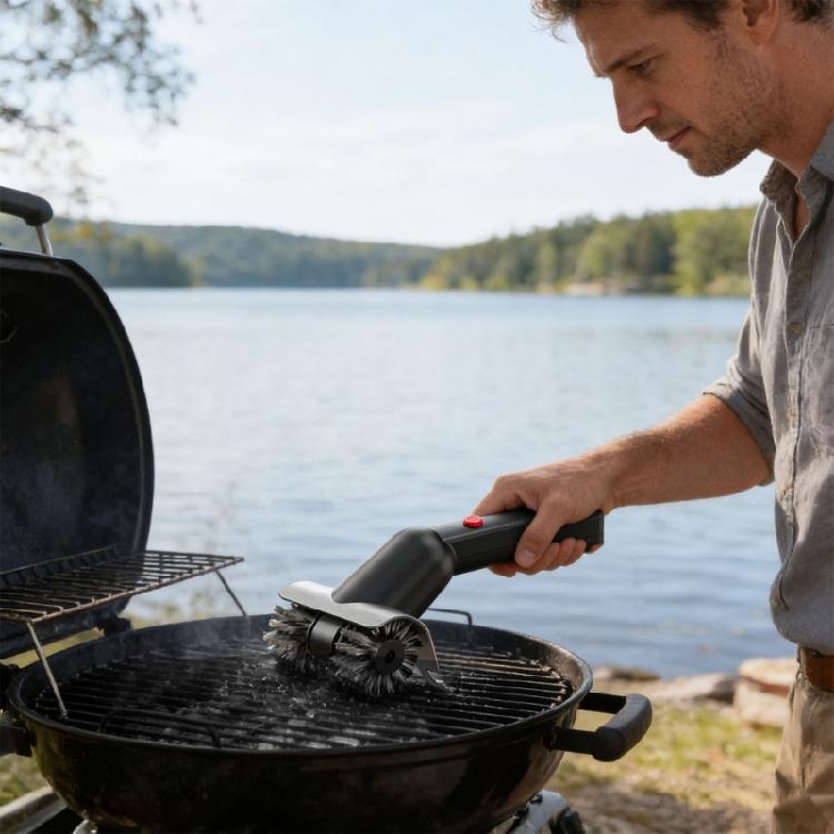 Wiederaufladbare Grillbürste mit Schnellaktion und hitzebeständigem Stahlkopf für multiple Kochansätze