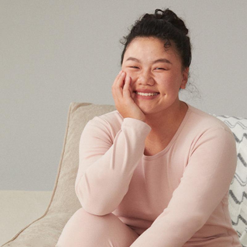 Cotton Thermal Underwear Thickened Plus Size Women's Suit Double-sided Brushed Bottoming Round Neck Winter