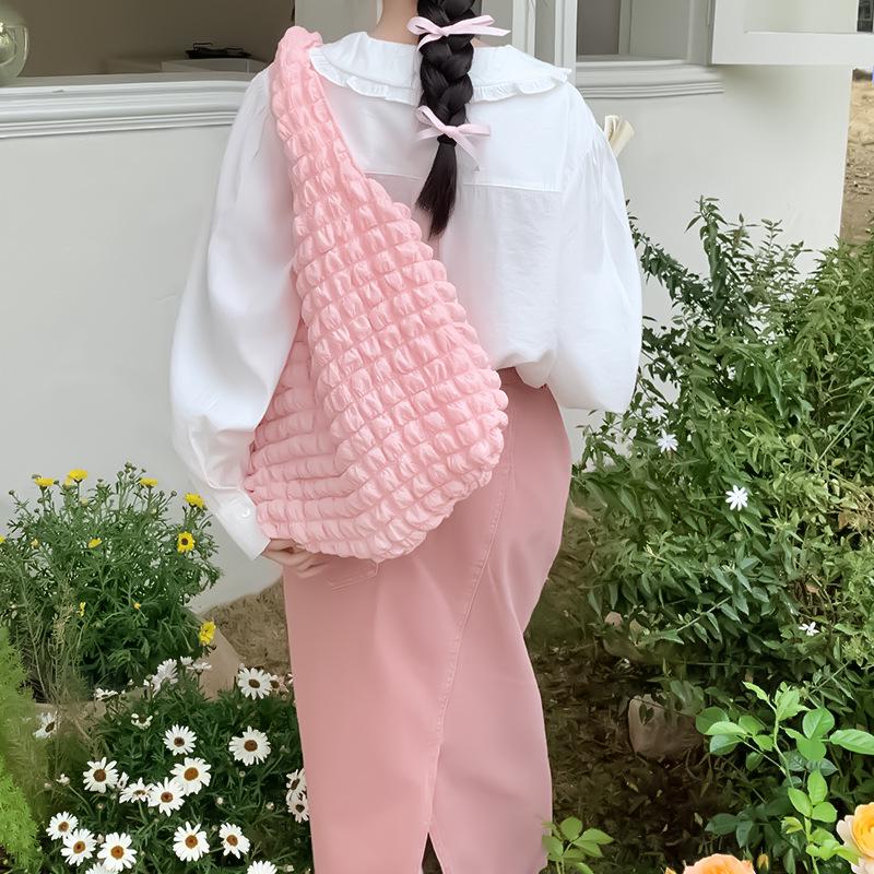 Korean Style Cloud Bubble Pleated Shoulder Handbag for Women, Large Capacity Mother-and-Child Cloth Bag