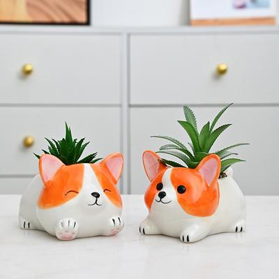 Cute Corgi Flower Pot Succulent Plant Pot Ceramic Planter Desk Ornament Home Decor