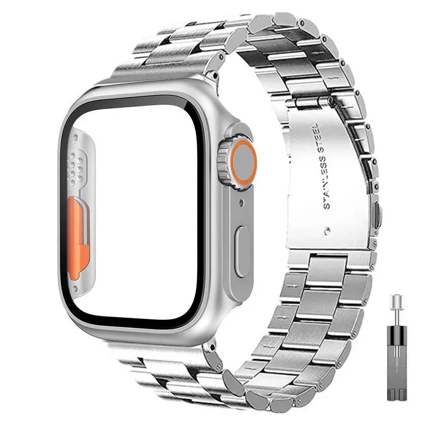 Stainless Steel Strap+Ultra Case for Apple Watch Band 44mm 45 46 41 40 42mm Case Metal Strap for Iwatch Series 10 9 8 7 6 SE 5 4