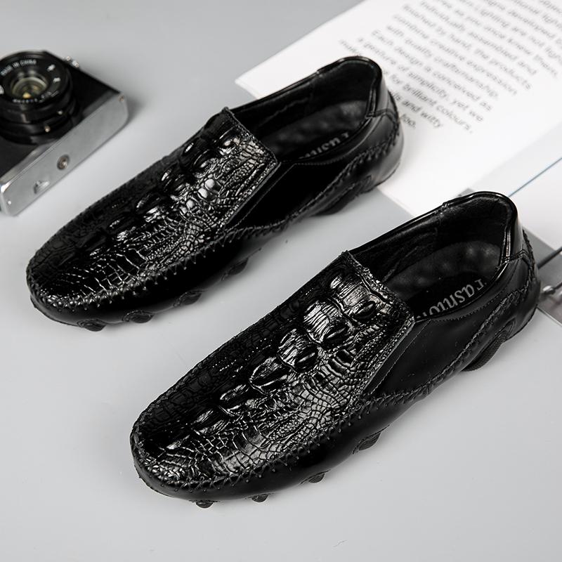 Summer New Crocodile Pattern Man Loafers High Quality Genuine Leather Driving Shoes Men's Non-Slip Sneakers Casual Walking Shoes