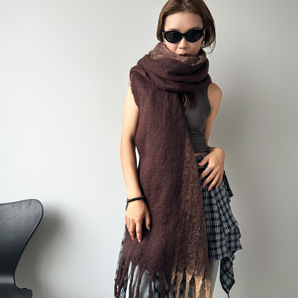 Soft waxy plush large size scarf women's autumn and winter fashion warm thickened scarf white fringed large shawl