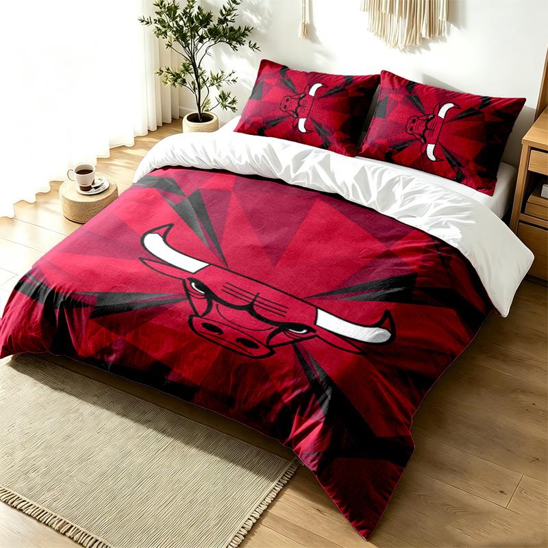 Chicago Bulls 3pc Duvet Cover Set Simple Modern Bedding Set Wrinkle Resistant Soft Fabric All Season Use a Perfect Gift