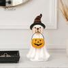 Indoor Haunted House Supplies Halloween Ghost Dog Figurine, Wizard Hat Pumpkin Resin Statue, Cute Tabletop Decor Puppy Ornaments for Entryway
