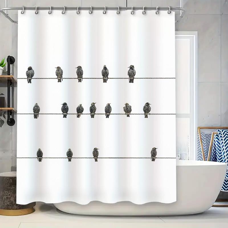 

Vintage Bird Bathing Shower Curtain Bathroom Decor With 12 Birds On Wires Pattern For Home Decoration. W60H190(CM)-1 Pcs