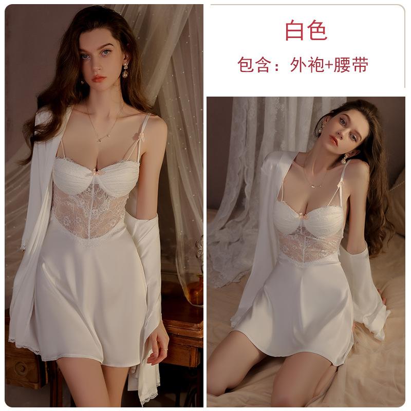 Women's Plus Size Lace Cutout Padded Cami Sleep Dress with Open Front Robe Set