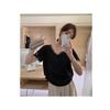Women's Summer Lace Trim V-Neck Bamboo Cotton T-shirt - Korean Style, Loose-Fit, Age-Reducing Top