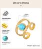Waterproof Stainless Steel Rings for Women, Double Layered Open Adjustable Oval Nature Stone Bohemian Stylish Fashion Jewelry