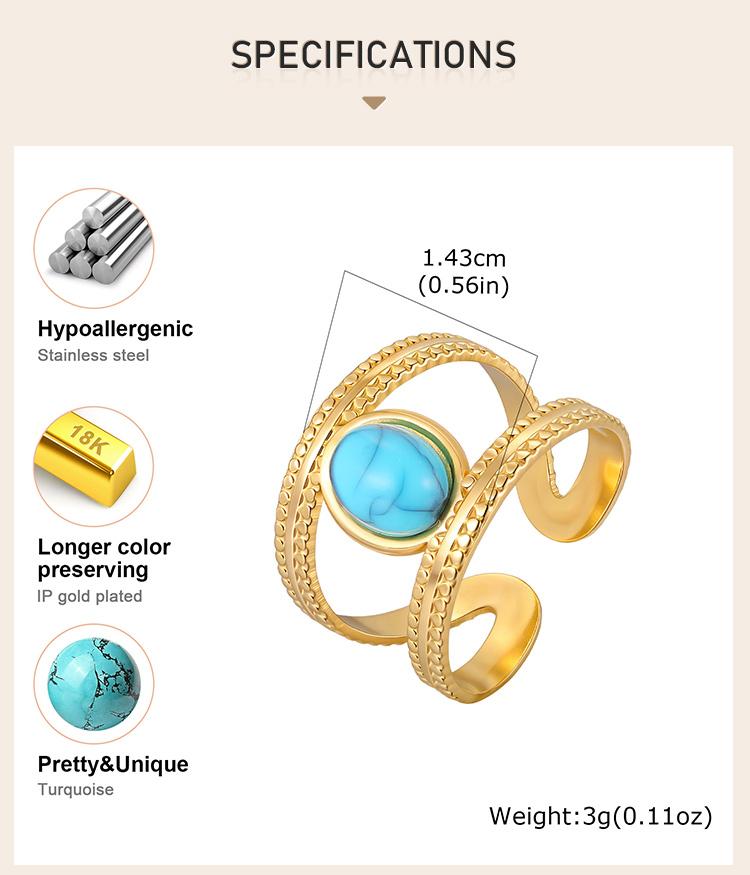 Waterproof Stainless Steel Rings for Women, Double Layered Open Adjustable Oval Nature Stone Bohemian Stylish Fashion Jewelry