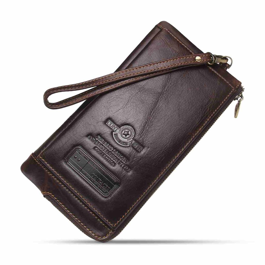 CONTACT'S Portafoglio da uomo in vera pelle RFID Porta carte da uomo lungo con pochette da uomo