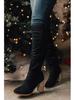 Women's Suede Thick Heel Chelsea Boots - Autumn/Winter, Long, Large Size, Pointed Toe, Side Zipper, Solid Color
