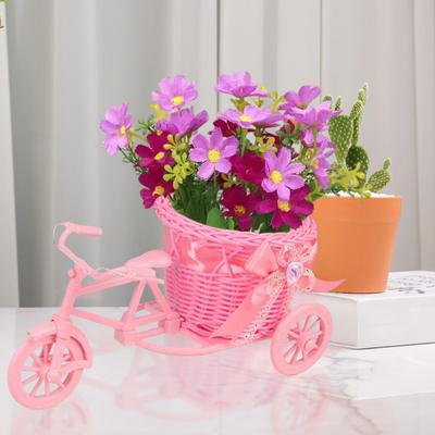 Cesto Fiori Intrecciato Artificiale per Bicicletta Fioriera Triciclo Grande Capacità Multifunzione Decorativo Nostalgico Pianta