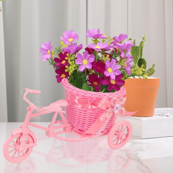 Bicycle Artificial Woven Flower Basket Tricycle Planter Large Capacity Multi-Function Decorative Nostalgic Plant Rack Flower Stand